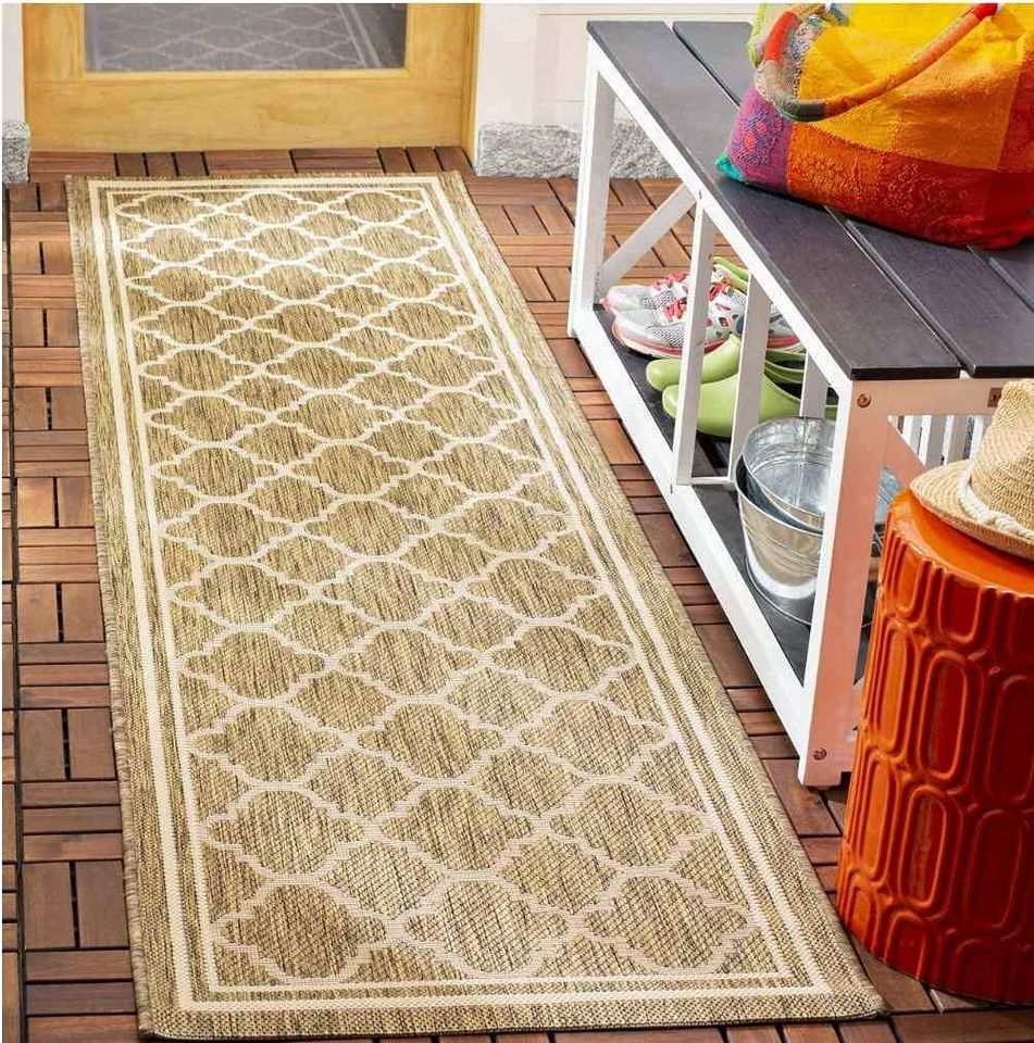 Brown Beige Motif Runner Rug | 2.6' x 10'