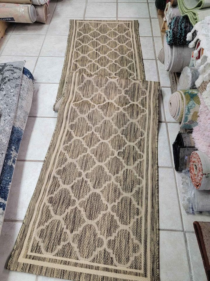 Brown Beige Motif Runner Rug | 2.6' x 10'