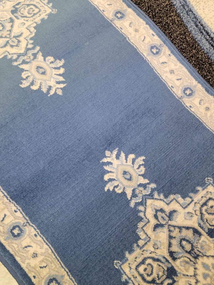 Craftsman 2.6x12ft Blue Grey Ivory Runner Rug