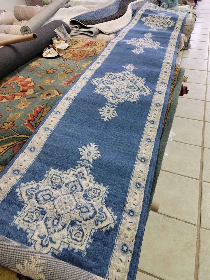 Craftsman 2.6x12ft Blue Grey Ivory Runner Rug