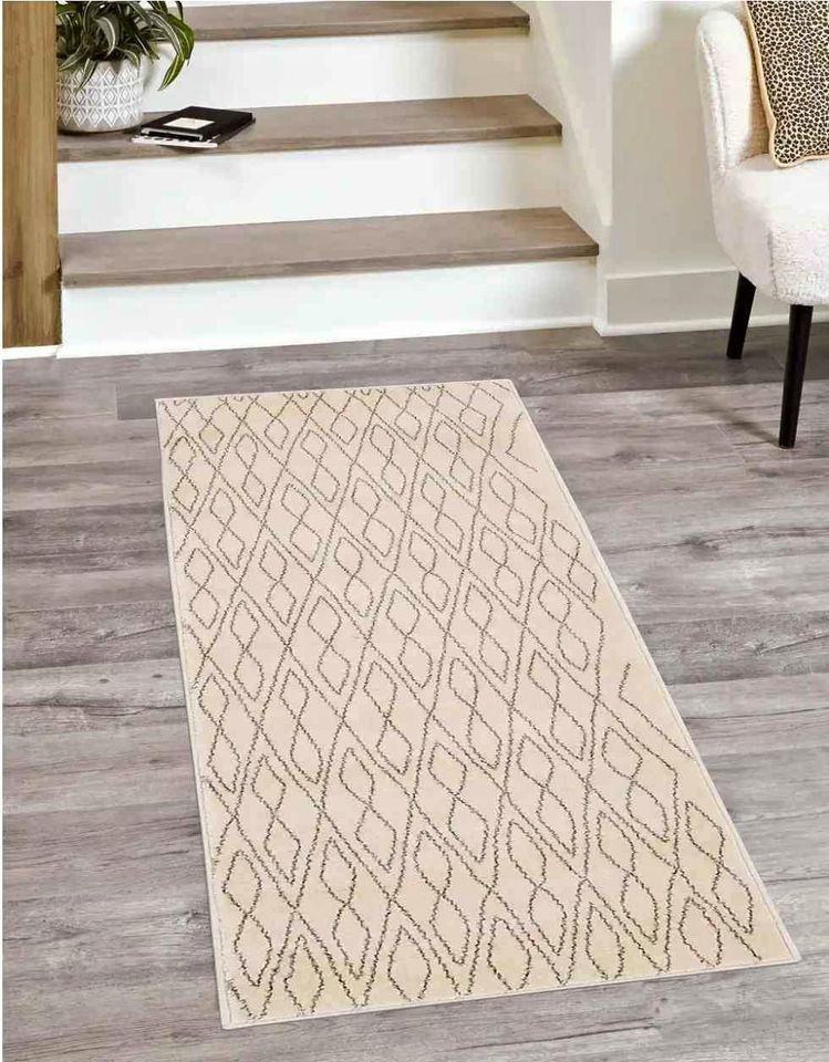 Ivory Cream Grey Runner Rug 2x6 ft Area rug