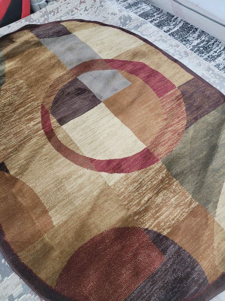Geometric Brown Red Area rug 5x7 Brown Red Grey Ellipse Carpet