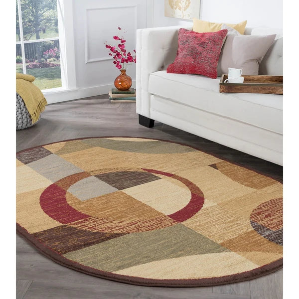 Geometric Brown Red Area rug 5x7 Brown Red Grey Ellipse Carpet