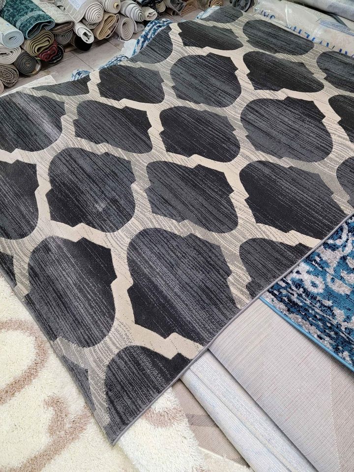 High Dense Plushy Grey Area rug 5x7 Grey Ivory Beige Trellis Area Rug