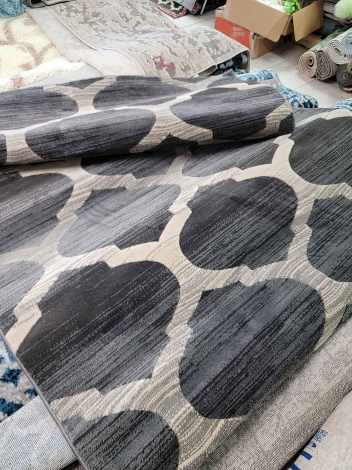 High Dense Plushy Grey Area rug 5x7 Grey Ivory Beige Trellis Area Rug