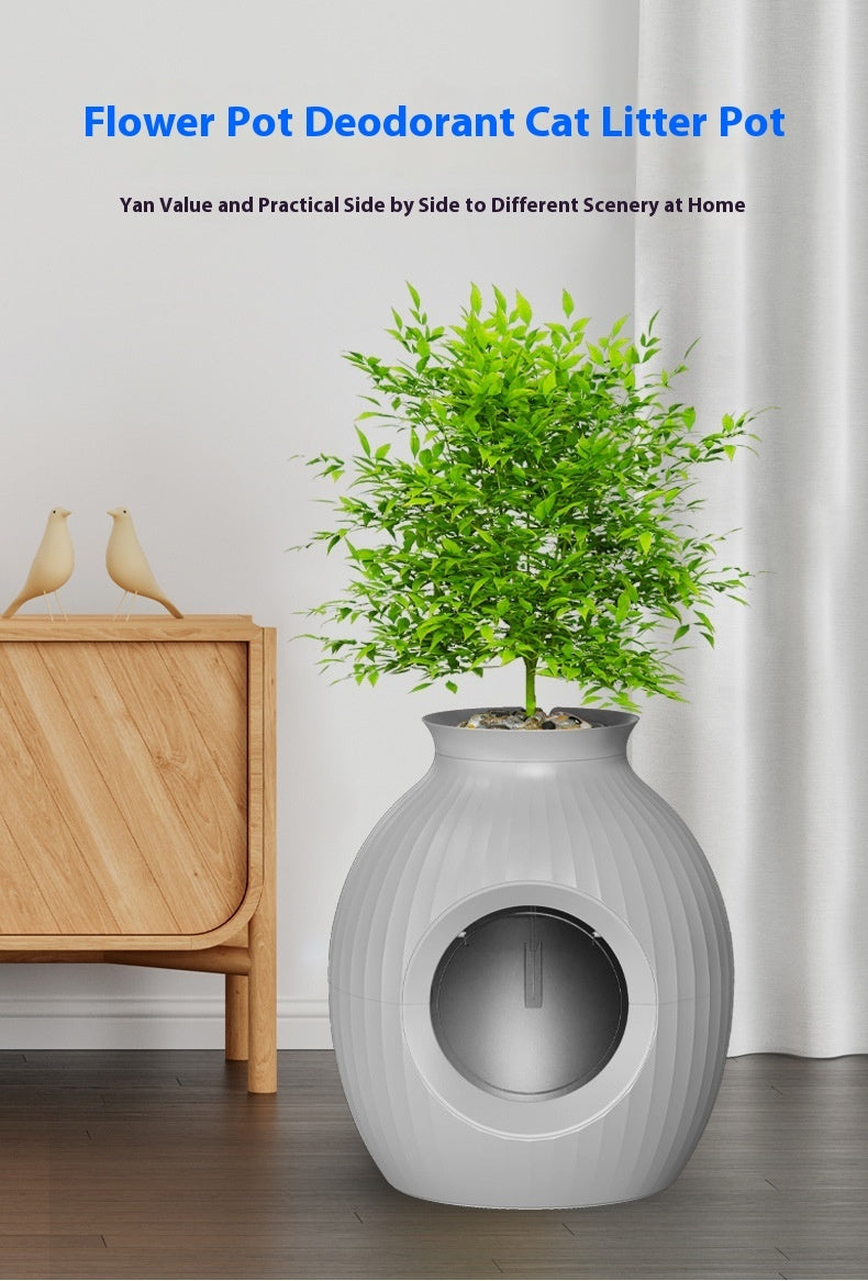 Flower Pot Style Fully Enclosed Deodorant Vase Oversized Cat Litter Box.
