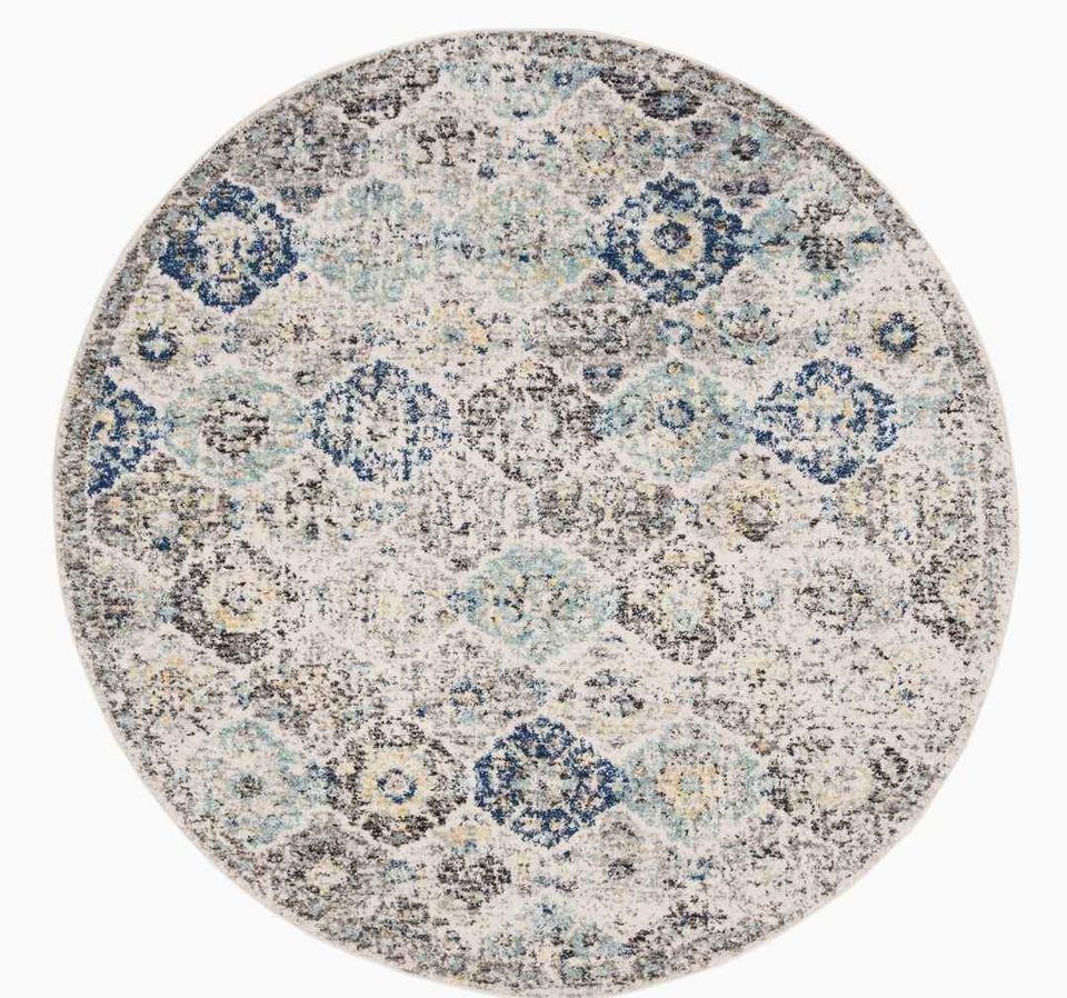 Aqua Blue Ivory Round Area Rug 7x7 ft Rug