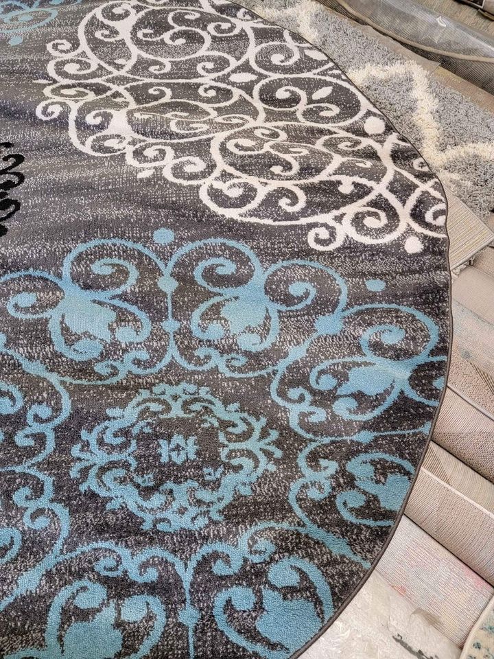 Motifs Grey Blue rug 6'6x6'6ft Round Area Rug