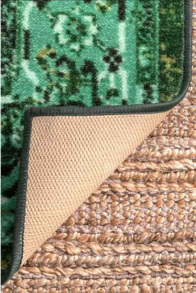 Vintage Reiko Green Area Rug 6'7x9 Green Black Medallion Area Rug