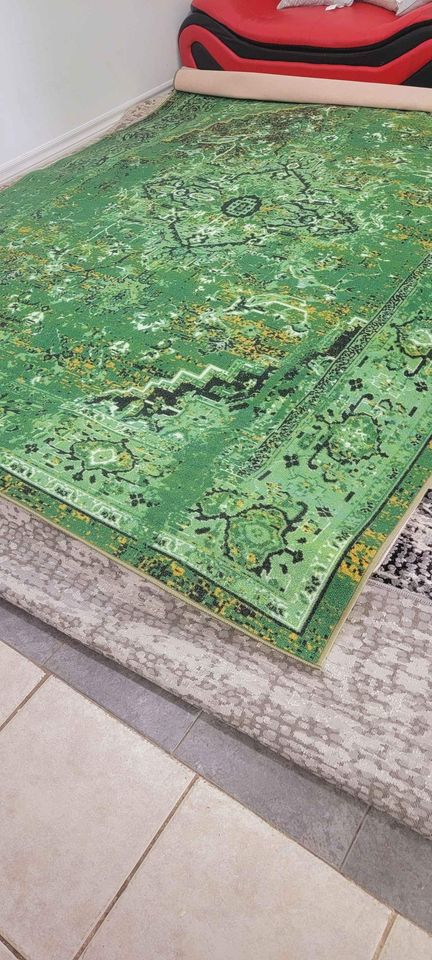 Vintage Reiko Green Area Rug 6'7x9 Green Black Medallion Area Rug