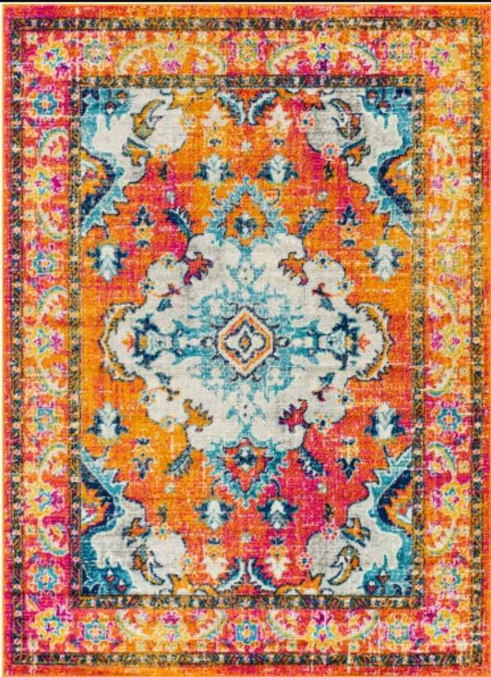 HAP 6'7x9'7 ft Orange Blue Multi Medallion Area Rug