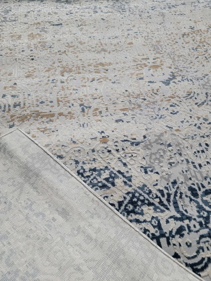 8x10 Blue & Beige Abstract Watercolor Area Rug – Contemporary Coastal Style Rug