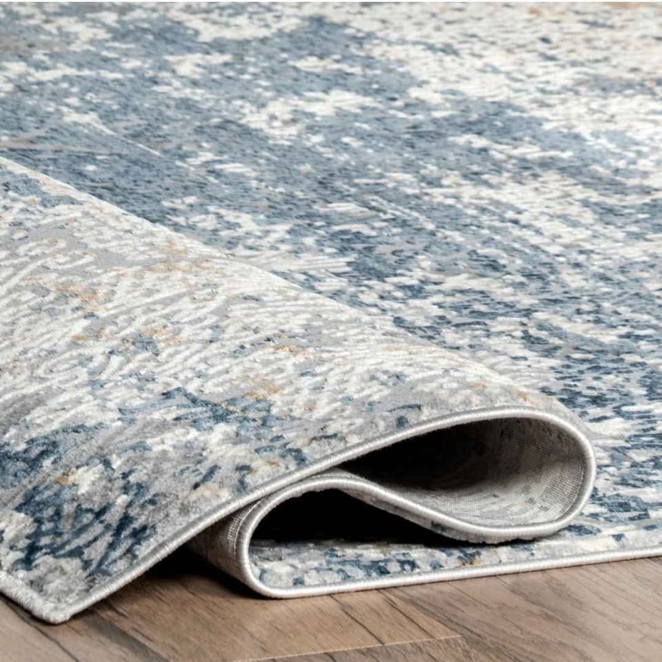 8x10 Blue & Beige Abstract Watercolor Area Rug – Contemporary Coastal Style Rug