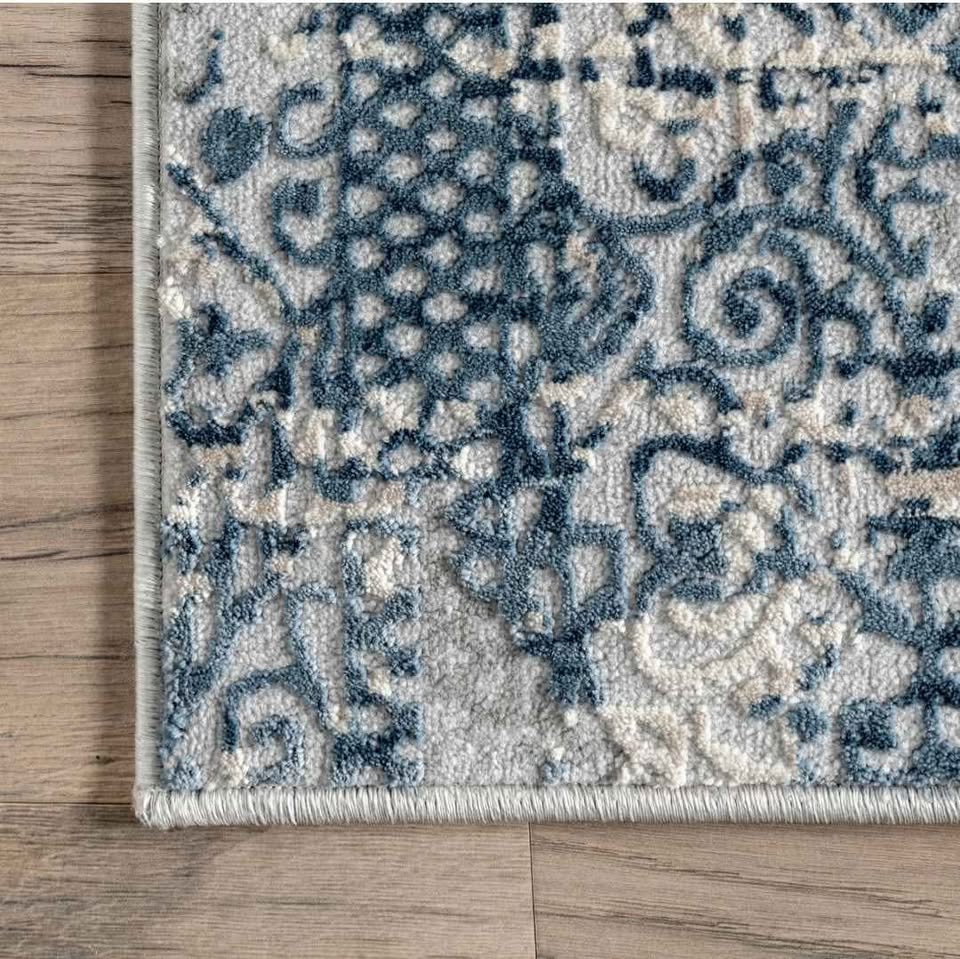 8x10 Blue & Beige Abstract Watercolor Area Rug – Contemporary Coastal Style Rug