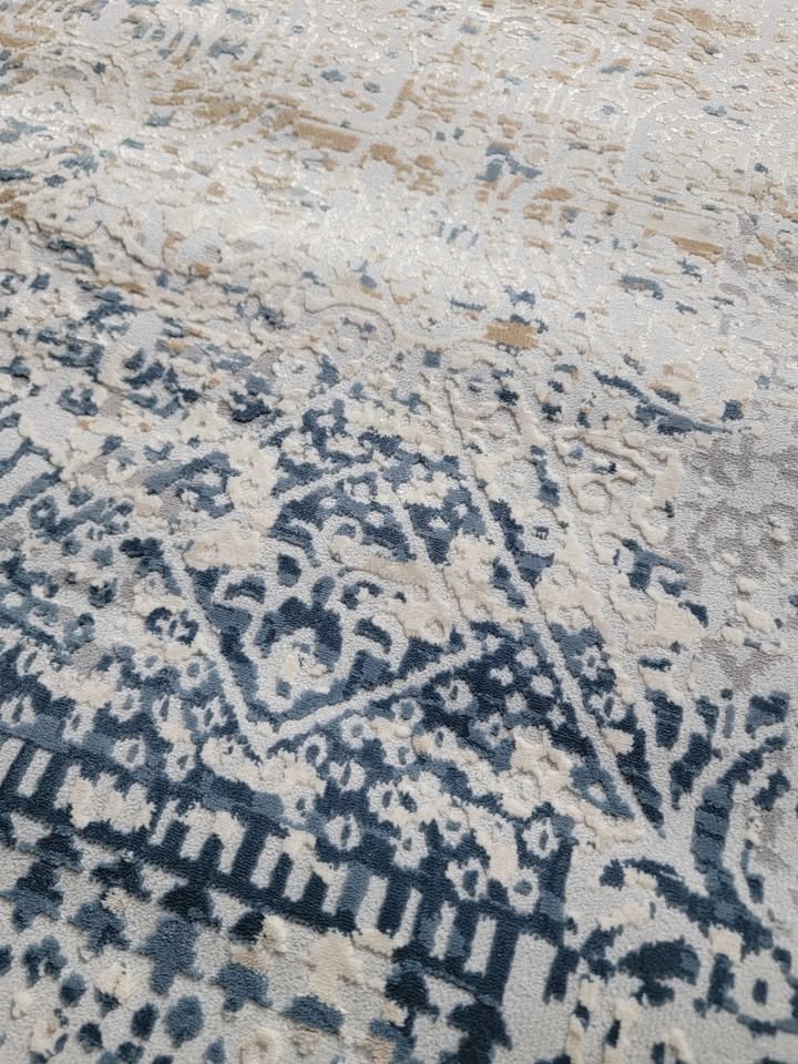 8x10 Blue & Beige Abstract Watercolor Area Rug – Contemporary Coastal Style Rug