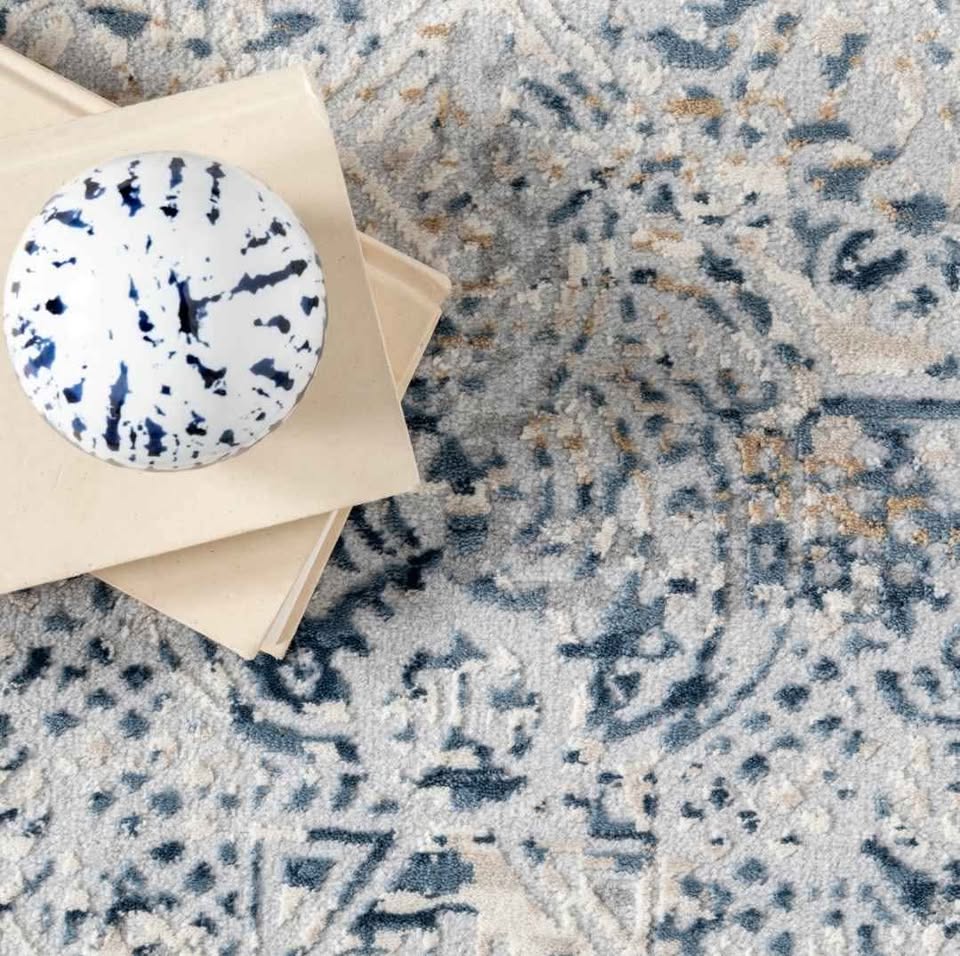 8x10 Blue & Beige Abstract Watercolor Area Rug – Contemporary Coastal Style Rug