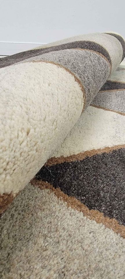 Handmade Wool Area Rug 8x10 ft Geometric Grey Ivory Brown Rug