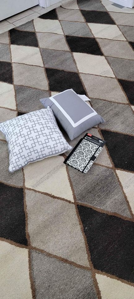 Handmade Wool Area Rug 8x10 ft Geometric Grey Ivory Brown Rug