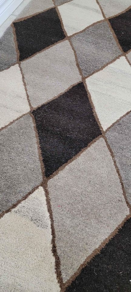 Handmade Wool Area Rug 8x10 ft Geometric Grey Ivory Brown Rug