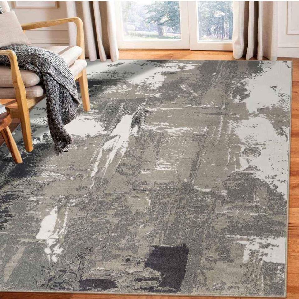 8x10 Grey Ivory Abstract Area Rug