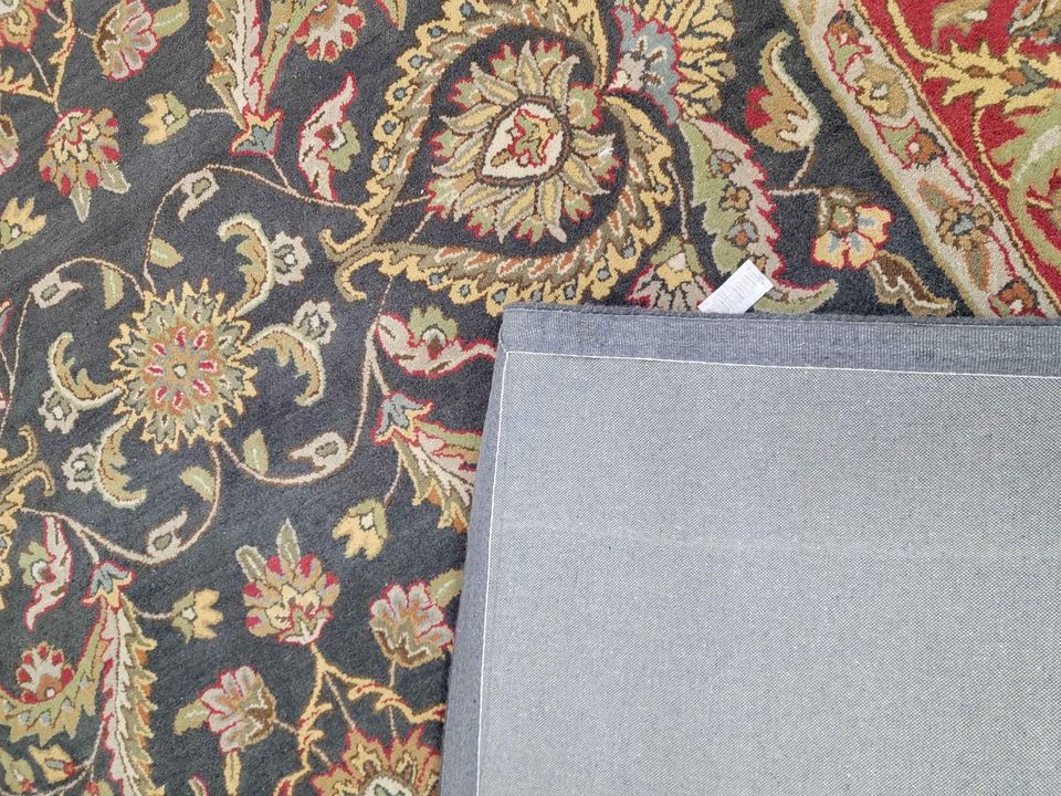 Classic Vintage Rug 8x10 Red Grey Navy Hand tufted Wool Area Rug