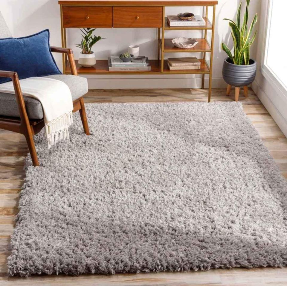 Soft Fluffy 8x10 ft' Grey Silver Plush Shag Area Rug