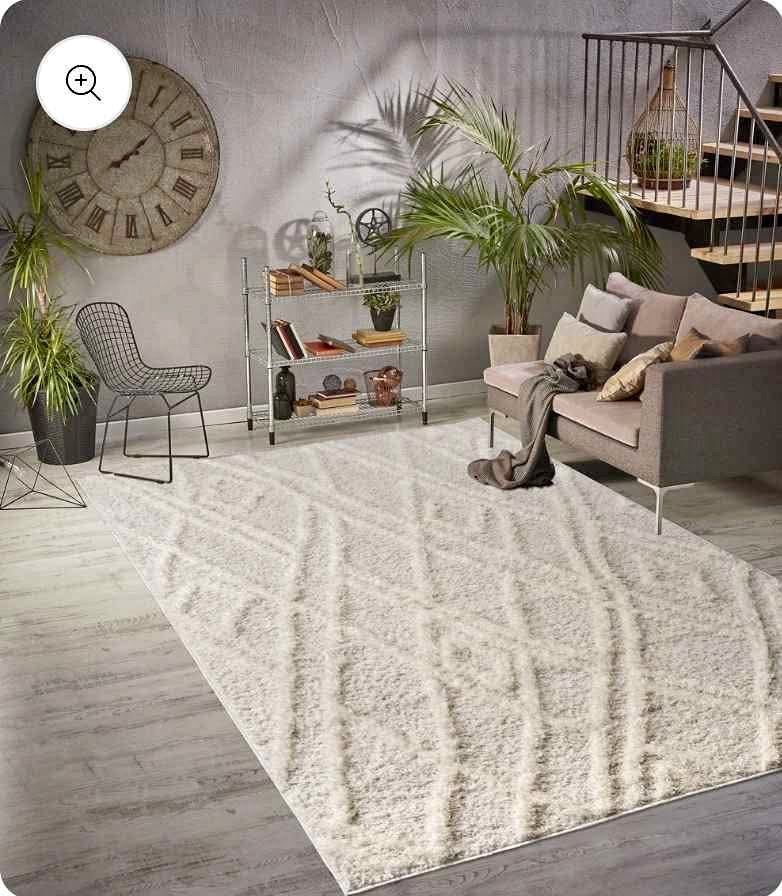 Area Rug, Neutral Geometric Area Rug, Ivory and Cream Shag Rug, Modern Ivory Rug, Living Room Rug, Minimalist Decor, Stylish Floor Covering
