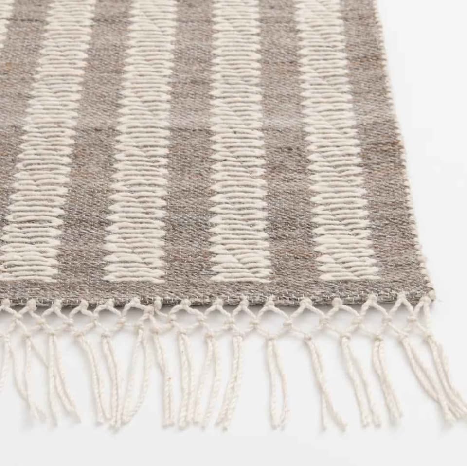 Striped Arearug. Fringed Grey Rug, Farmhouse Style Rugs, Brown and White Stripes Rug, Living Room Area Rug, Coastal Area Rug