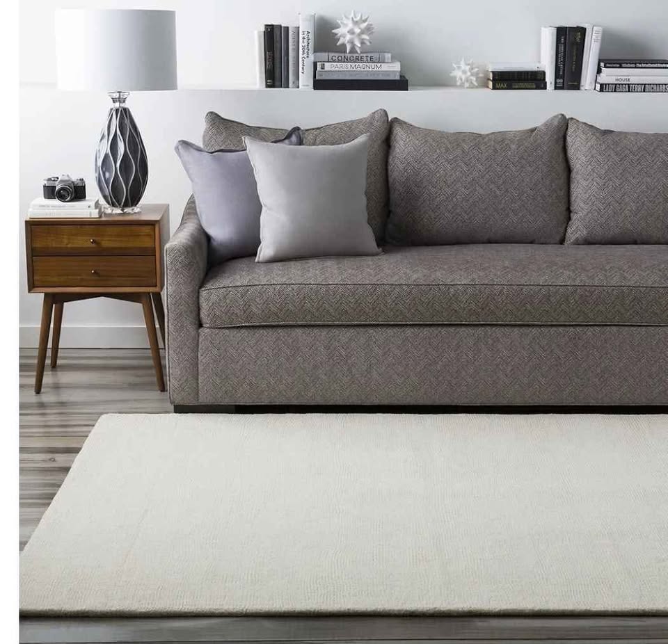 Ivory Cream 8x11 Wool Area Rug Handloomed in India, Dense Pile High Quality Cream Rug, Timeless Neutral Rug Design, New & Below Retail Pric