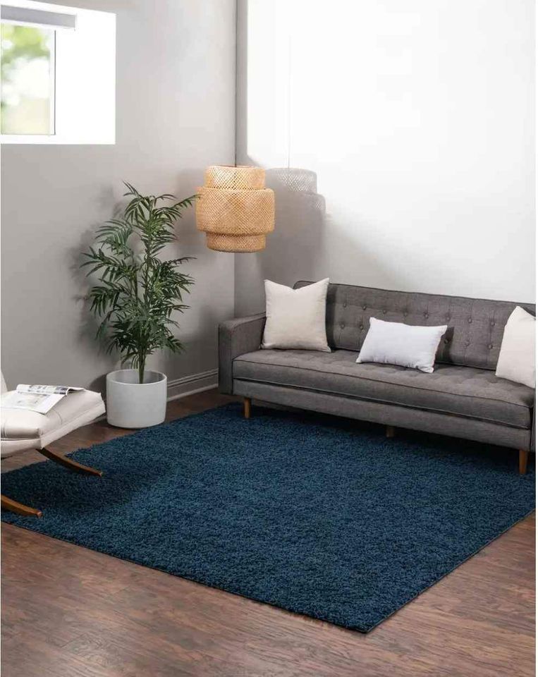 Dark Blue Rug 8'0 x 10'0 ft Blue Solid Shag Area Rug