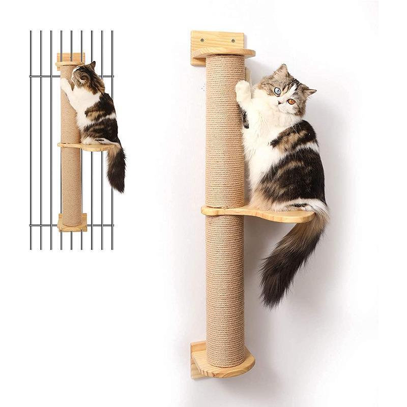 Cat Cordage of Flax Grab Post - Wooden Hanging Wall Jumping Platform