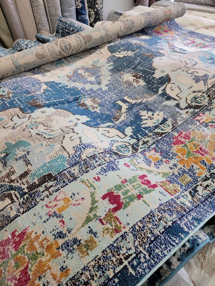 Medallion Distressed Blue Area rug 9x12 Contemporary Area Rug