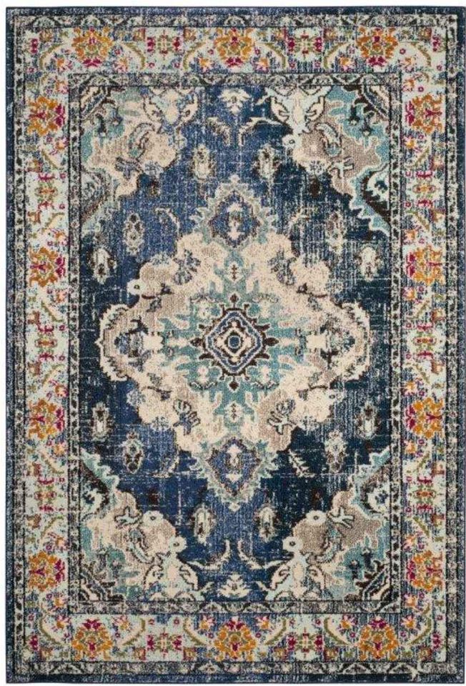 Medallion Distressed Blue Area rug 9x12 Contemporary Area Rug