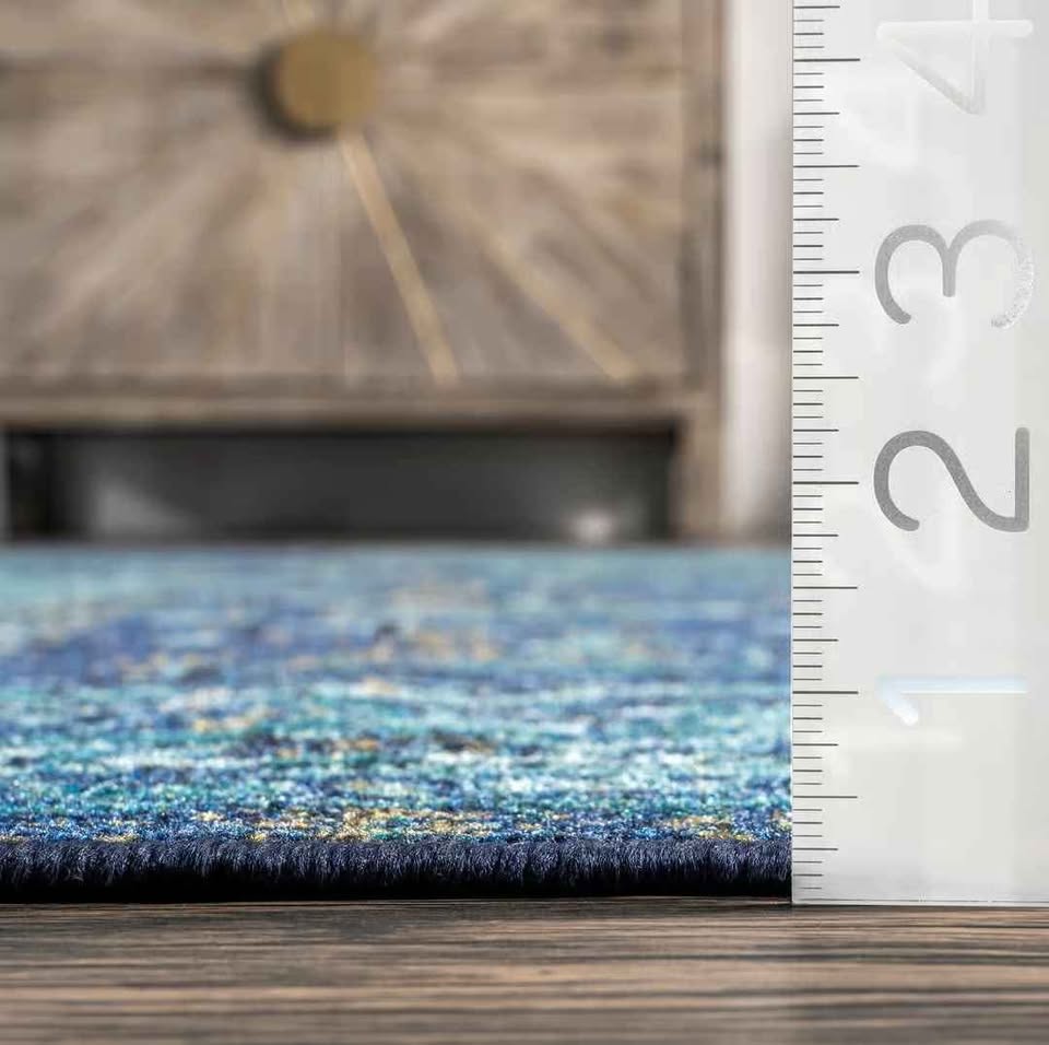 8'10x12 Mystique Wool Area Rug. Blue Multi Medallion Area Rug with Rubber Backing – Vintage Reiko Style