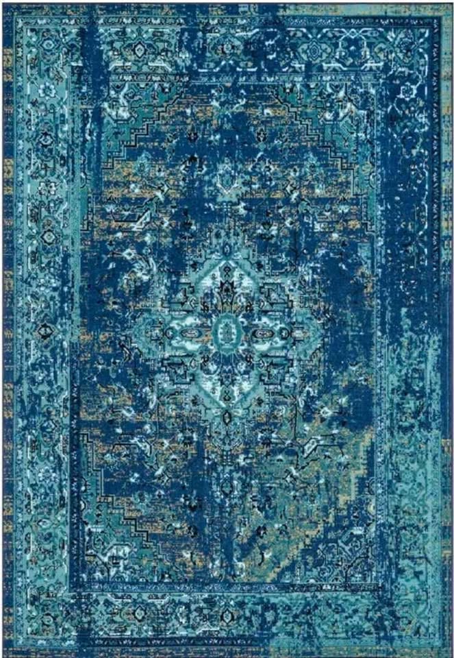 8'10x12 Mystique Wool Area Rug. Blue Multi Medallion Area Rug with Rubber Backing – Vintage Reiko Style