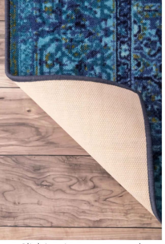 8'10x12 Mystique Wool Area Rug. Blue Multi Medallion Area Rug with Rubber Backing – Vintage Reiko Style