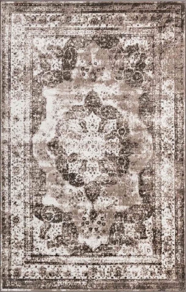 Brown Beige Ivory Medallion Area Rug | 9' x 12'