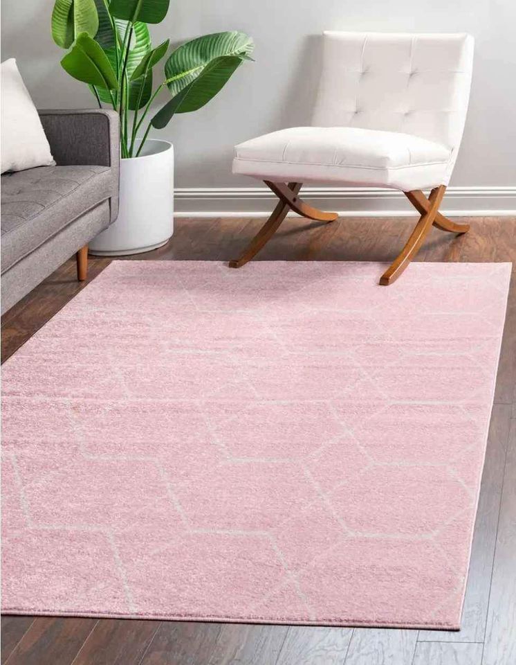 Frieze Area Rug 9x12ft Pink Ivory Trellis rug