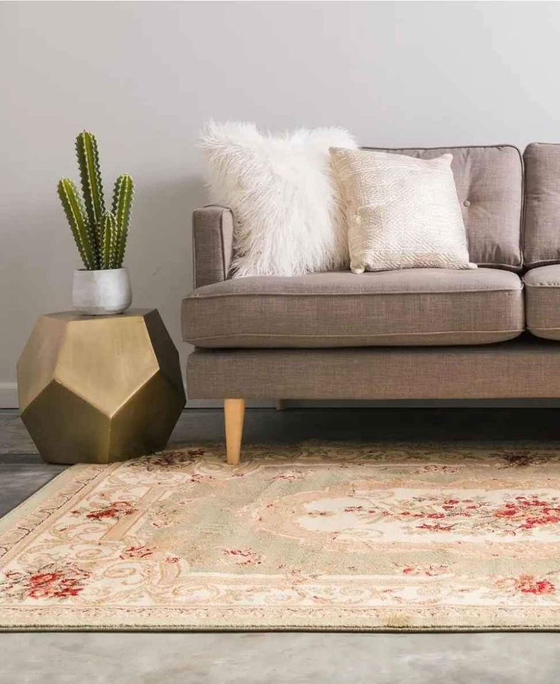 Classic Aubusson Rug 10ft x 13ft Green Tan Rust Area Rug