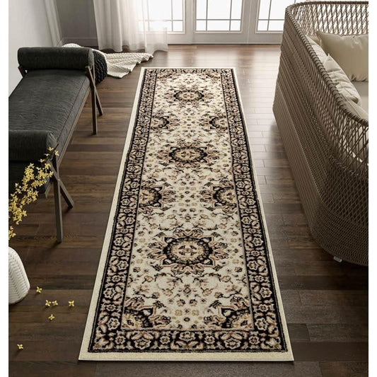 Ivory and Black Runner Rug 2x8 Hallway Area rug