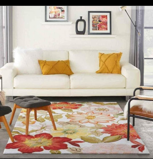 Blossom Ivory Wool Rug 8x10 Ivory Carpet Tropical New Area rug