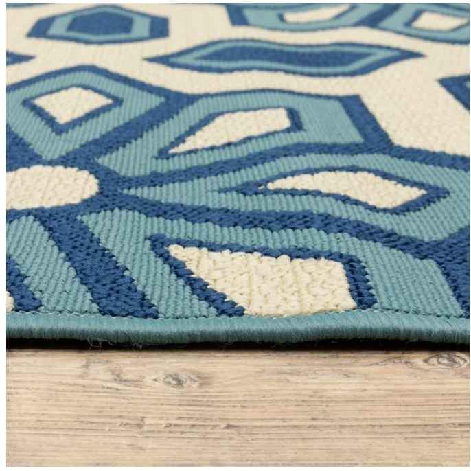 Mediterranean blue and bright Ivory Outdoor Round Rug 8ft R