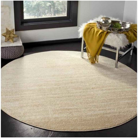 Transitional Beige and Ivory Area Rug |  8' x 8'  Round Carpet