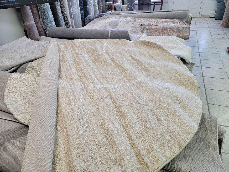 Transitional Beige and Ivory Area Rug | 8' x 8' Round Carpet
