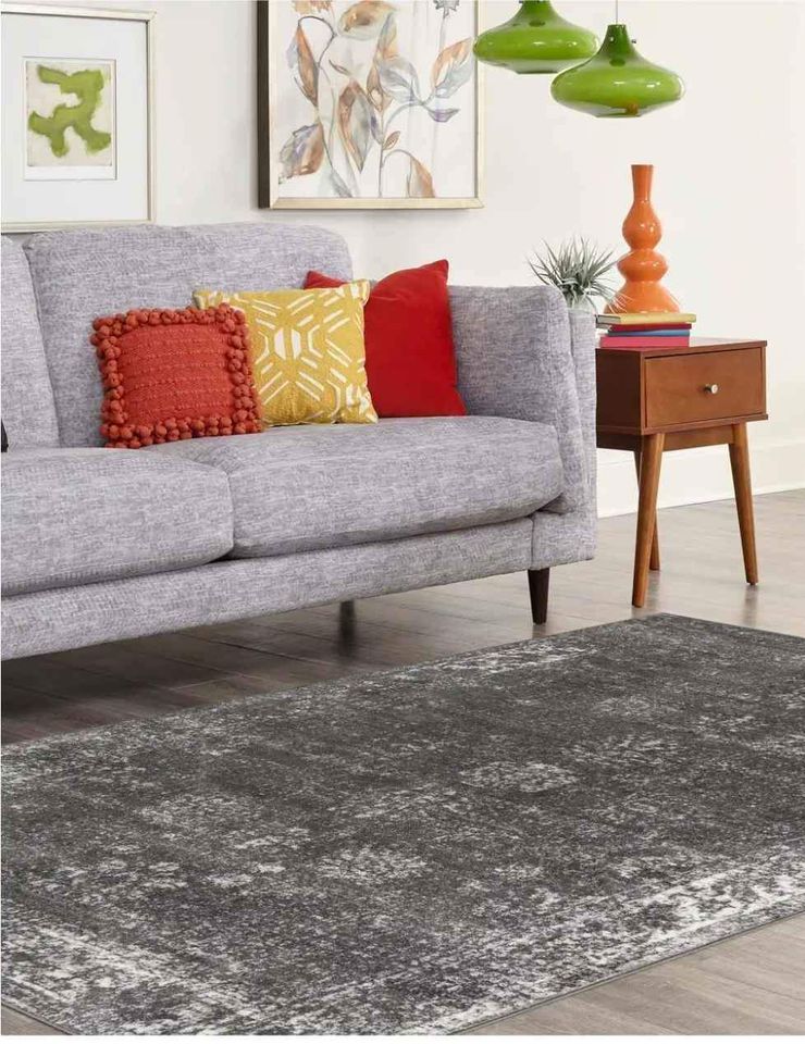 Dark Gray Area rug 5x8 Turkish Carpet