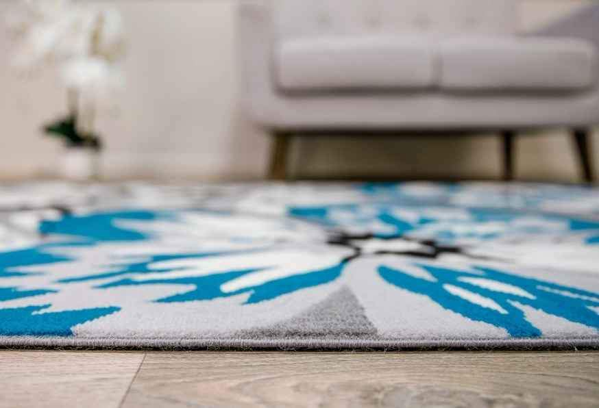 Flower Rug 7'6" x 9'5ft Blue Ivory Grey Floral Area Rug