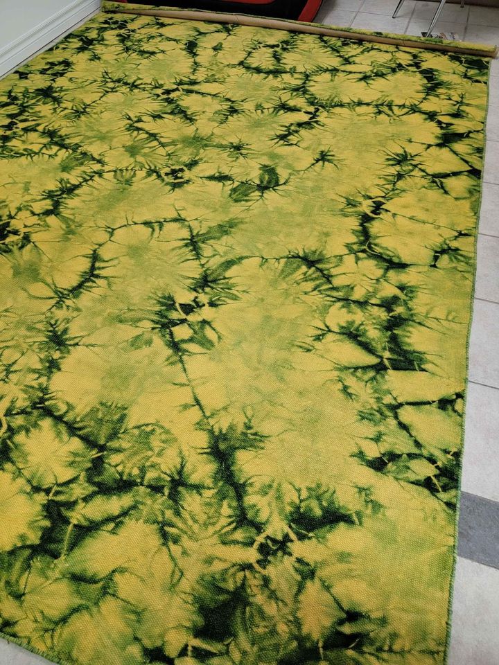 Green Yellow Tie & Dye Boho Flatweave Wool Area Rug 8x10