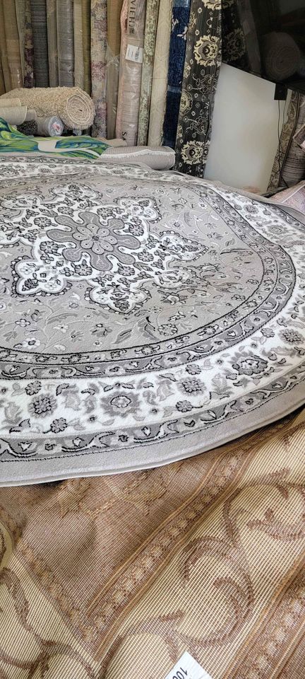 Grey Ivory Traditional Round Area Rug 8x8 ft