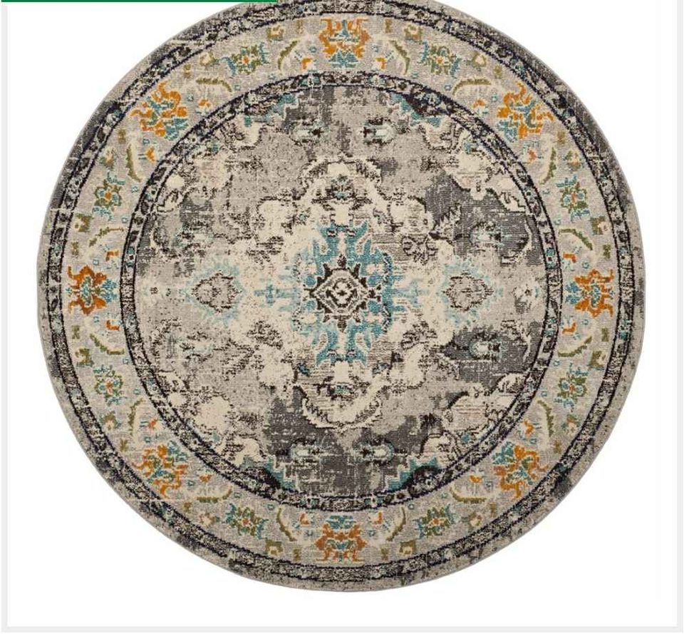 Grey Light Blue Round Area Rug 7' x 7'