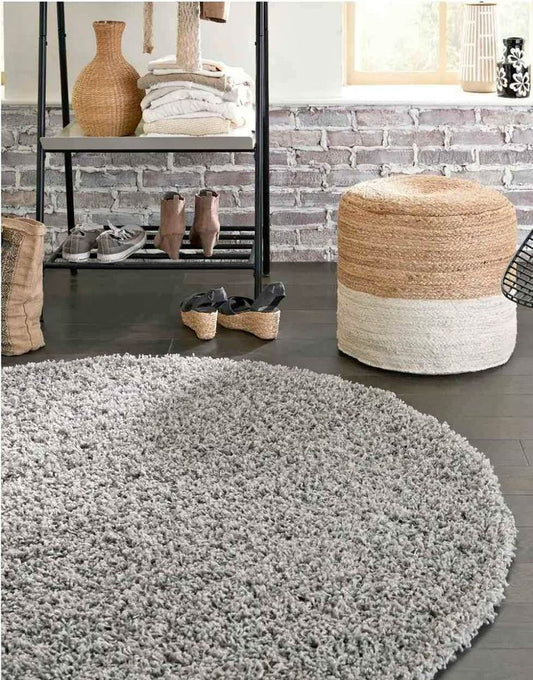 Grey Round Shag Area Rug 7.6x7.6 ft Carpet